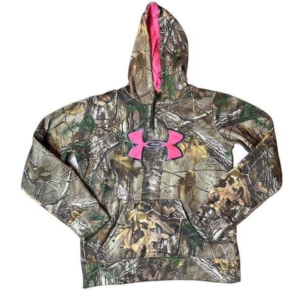 Under Armour Real Tree Women’s Hoodie Medium Brown Pink Camo Logo Outdoor Hiking - Picture 1 of 6